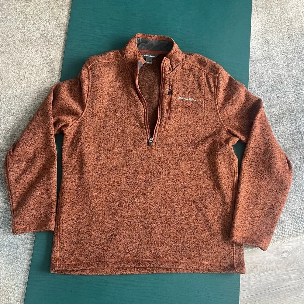 Eddie Bauer Mens L Fleece 1/4 Zip Pullover Jacket Dark Orange Rust Long Sleeve - Picture 2 of 11